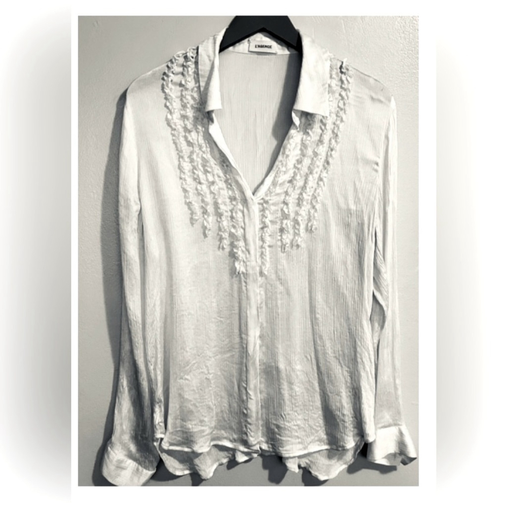 L’AGENCE 100% Silk Blouse Ruffles Cream Blouse Large